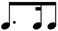 Three beamed notes consisting of a dotted eighth, sixteenth, and eighth note.